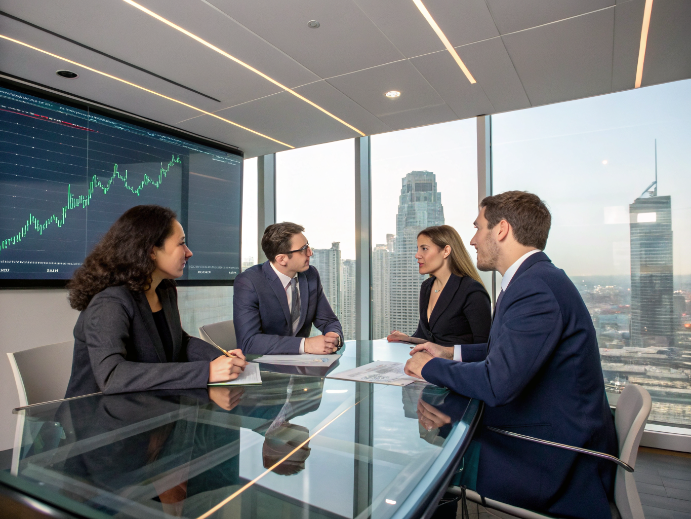 Réunion de direction dans une salle de conseil moderne